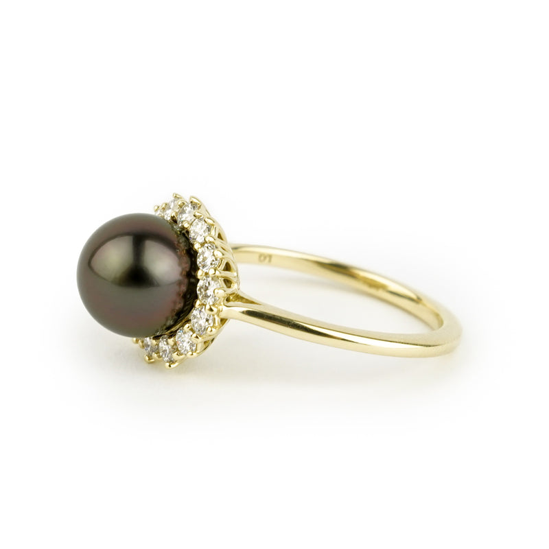 Tahitian Pearl & Diamond Soliel Ring