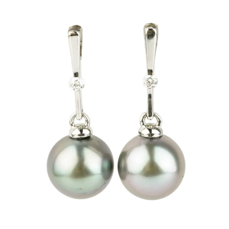 Tahitian Pearl & Diamond Stella Earrings on 14K White Gold