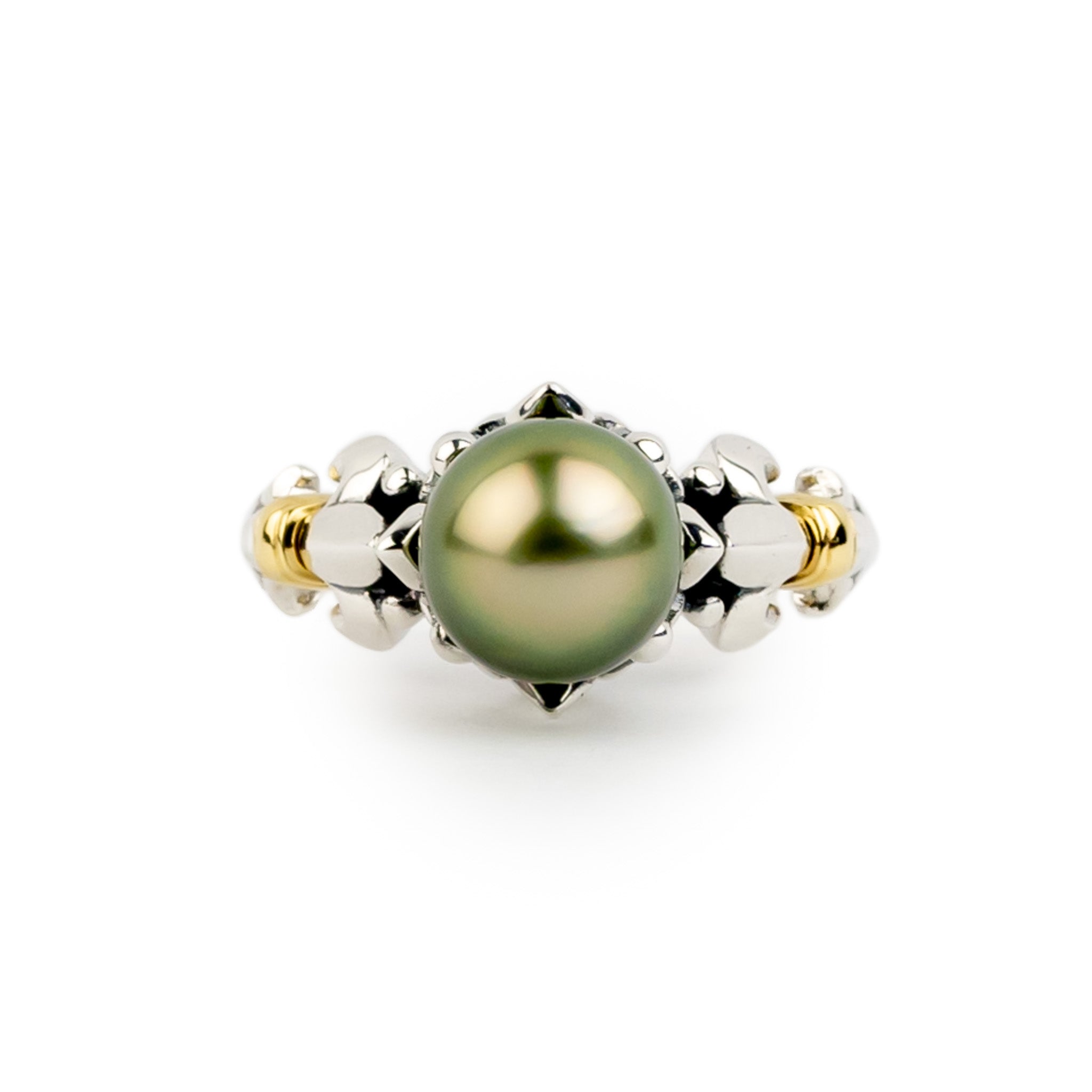 Golden Green Acropora Tahitian Pearl Ring