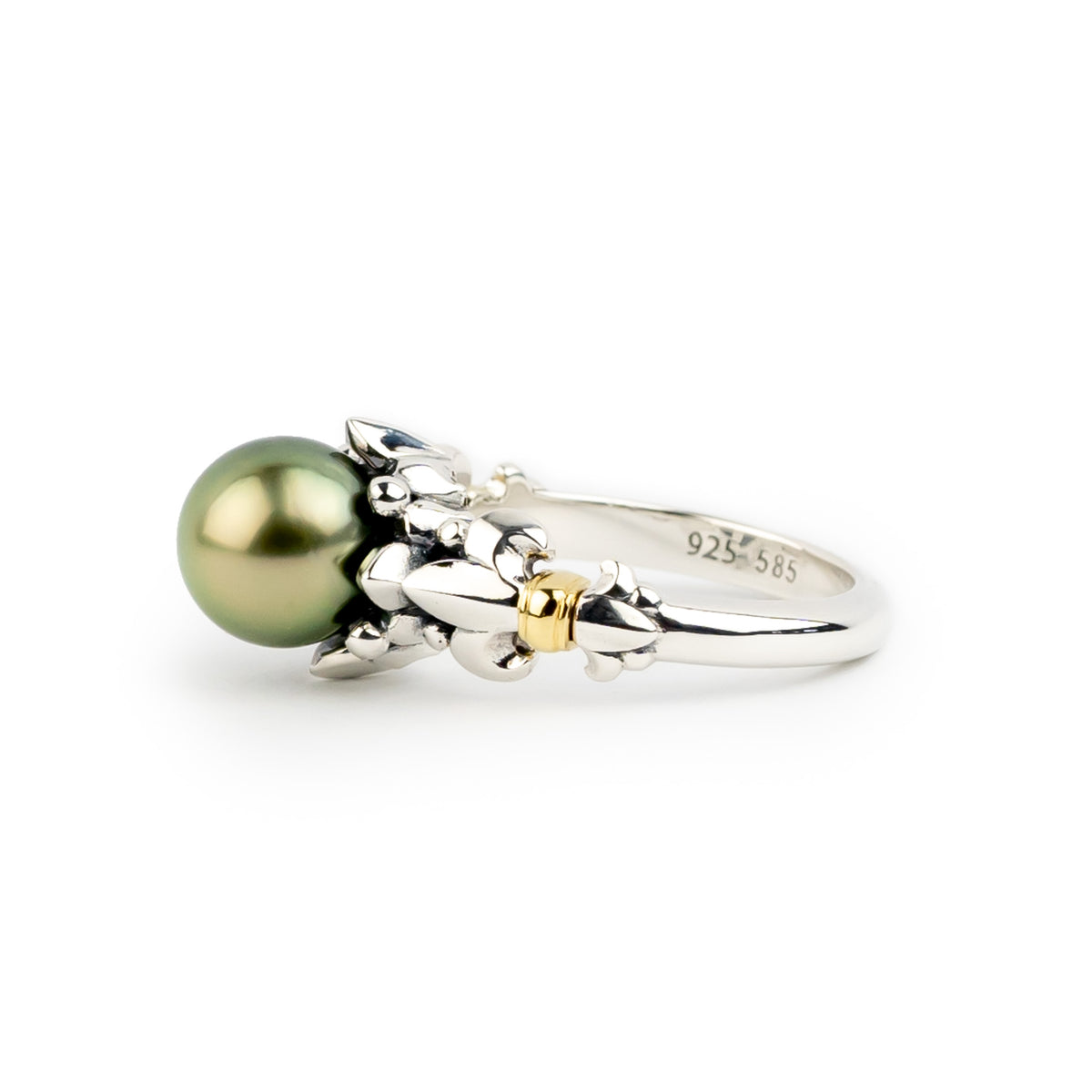 Golden Green Acropora Tahitian Pearl Ring