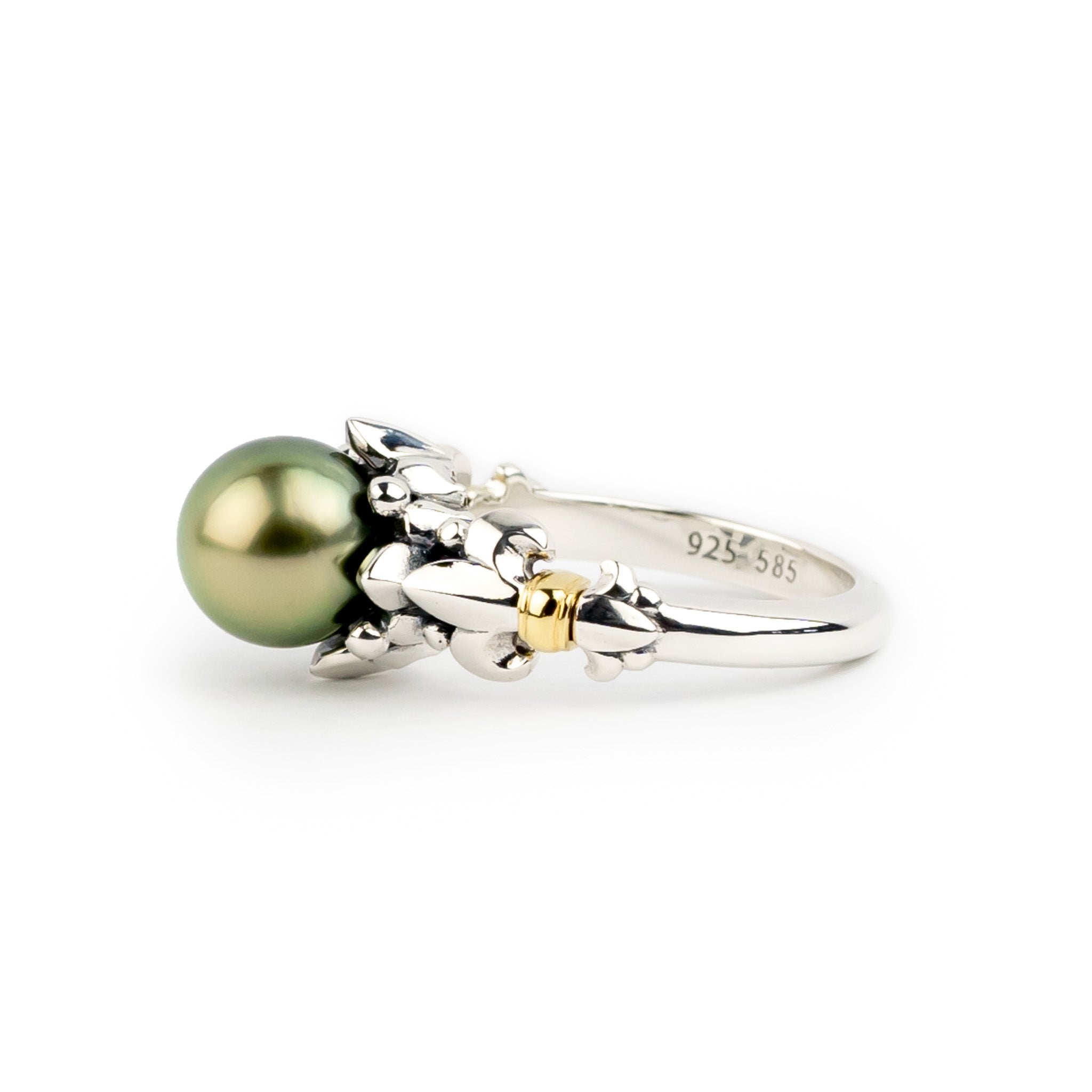 Golden Green Acropora Tahitian Pearl Ring