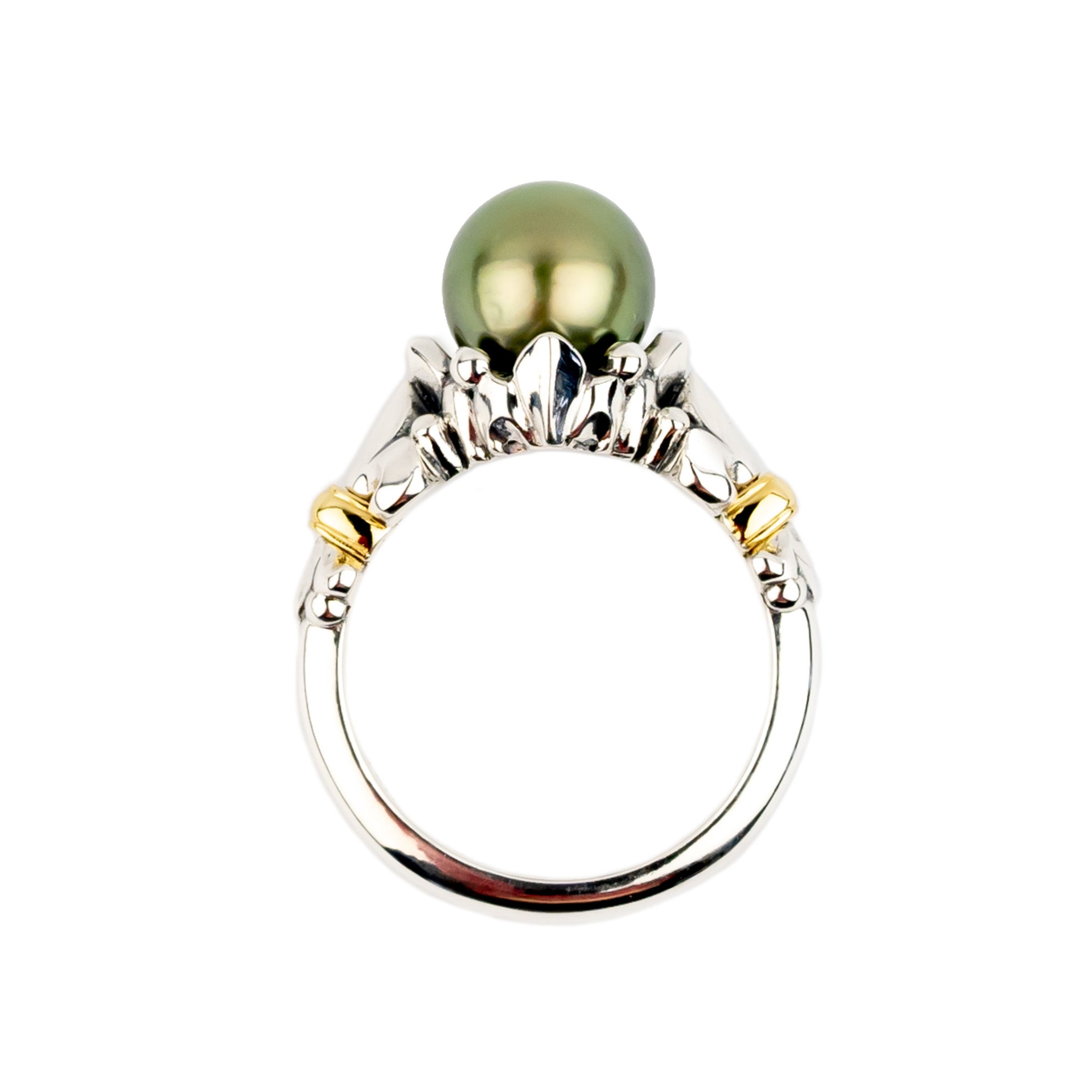 Golden Green Acropora Tahitian Pearl Ring