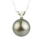 Dark Silvery 9.7mm Tahitian Pearl I'a Necklace on Sterling Silver