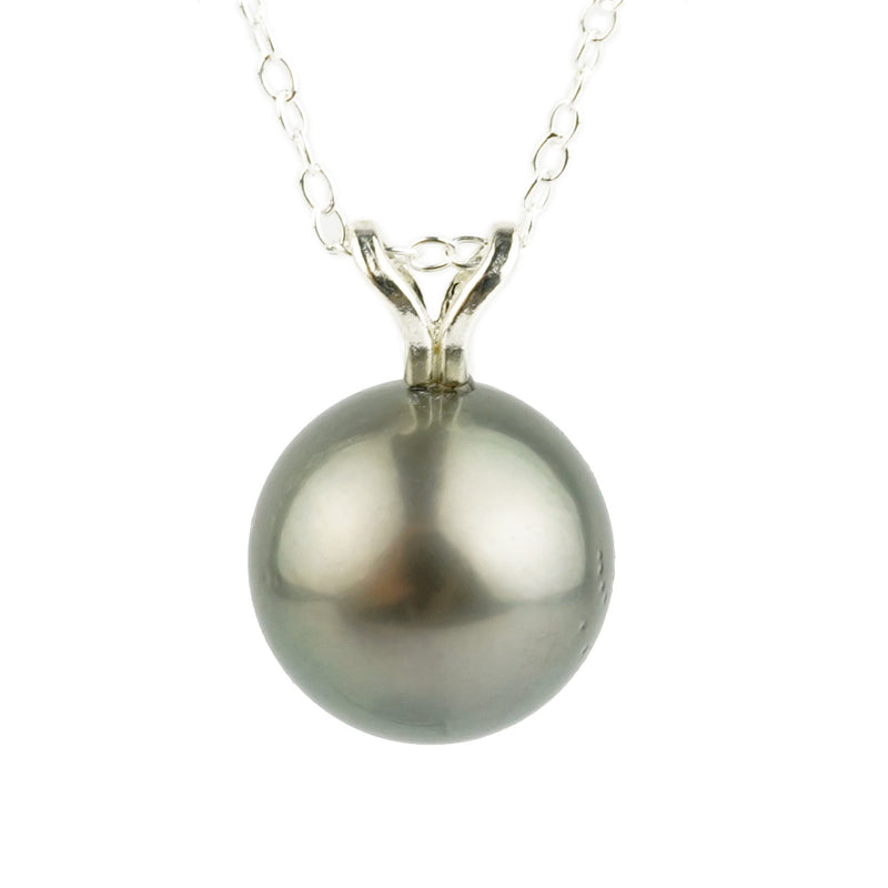 Dark Silvery 9.7mm Tahitian Pearl I'a Necklace on Sterling Silver