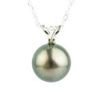 Light Peacock Green 9mm Tahitian Pearl I'a Necklace on Sterling Silver