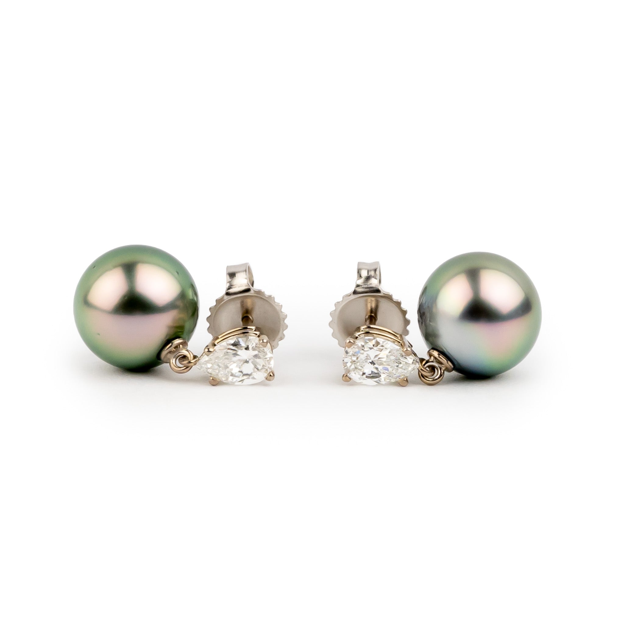 Tahitian Pearl & Diamond Sirène Earrings on 14K White Gold