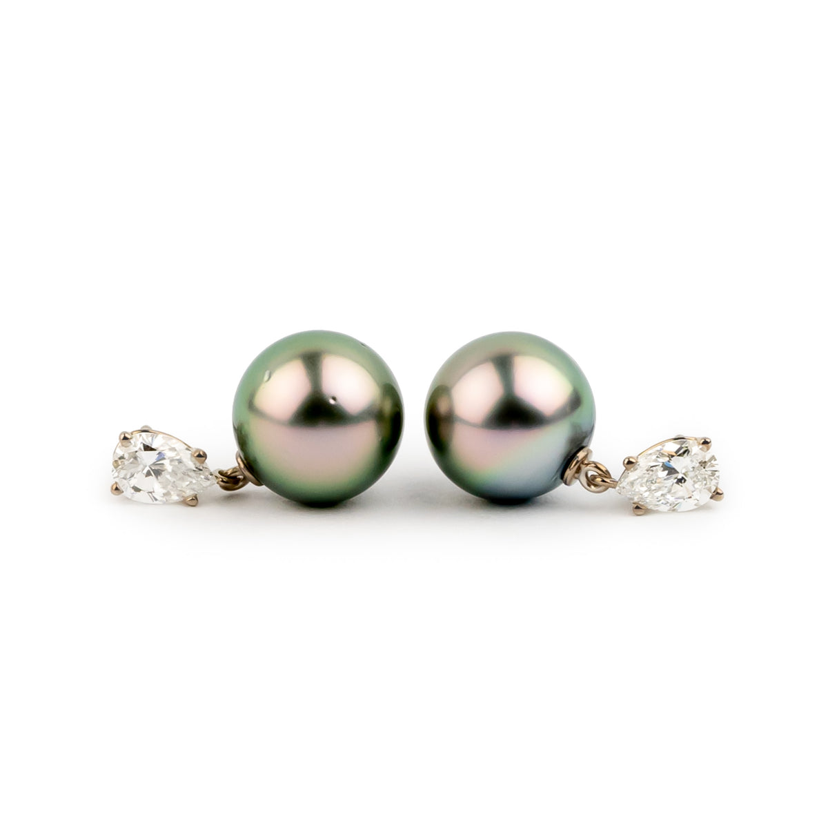 Tahitian Pearl & Diamond Sirène Earrings on 14K White Gold
