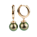 Flashy Aubergine Peacock Tahitian Pearl & Diamond Halo Earrings