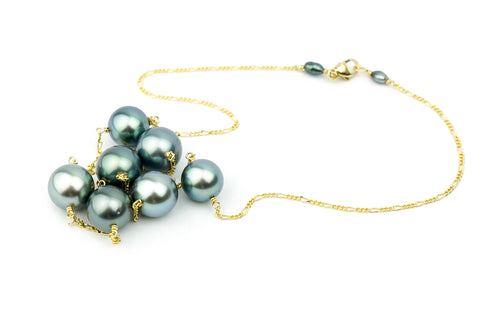 Aegean Blue Tin Cup Tahitian Pearl Necklace