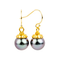 18K Purple Oasis Balinese Tahitian Pearl Dangle Earrings