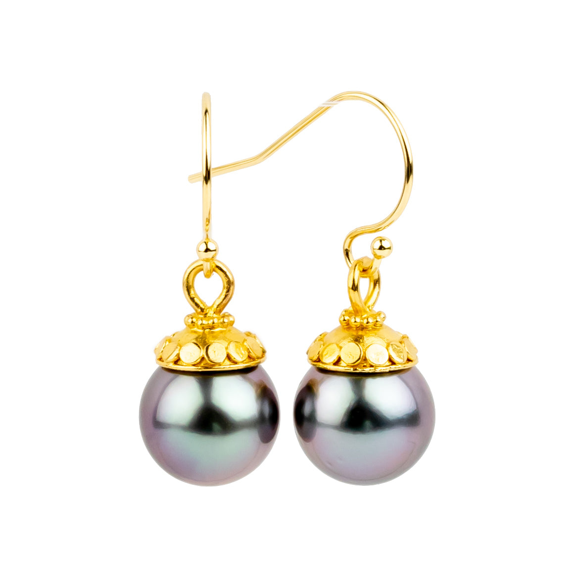 18K Purple Oasis Balinese Tahitian Pearl Dangle Earrings