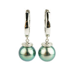 Bright Blue Tahitian Pearl & Diamond Halo Earrings