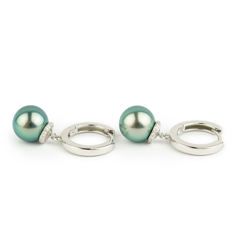 Bright Blue Tahitian Pearl & Diamond Halo Earrings