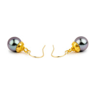 18K Purple Oasis Balinese Tahitian Pearl Dangle Earrings