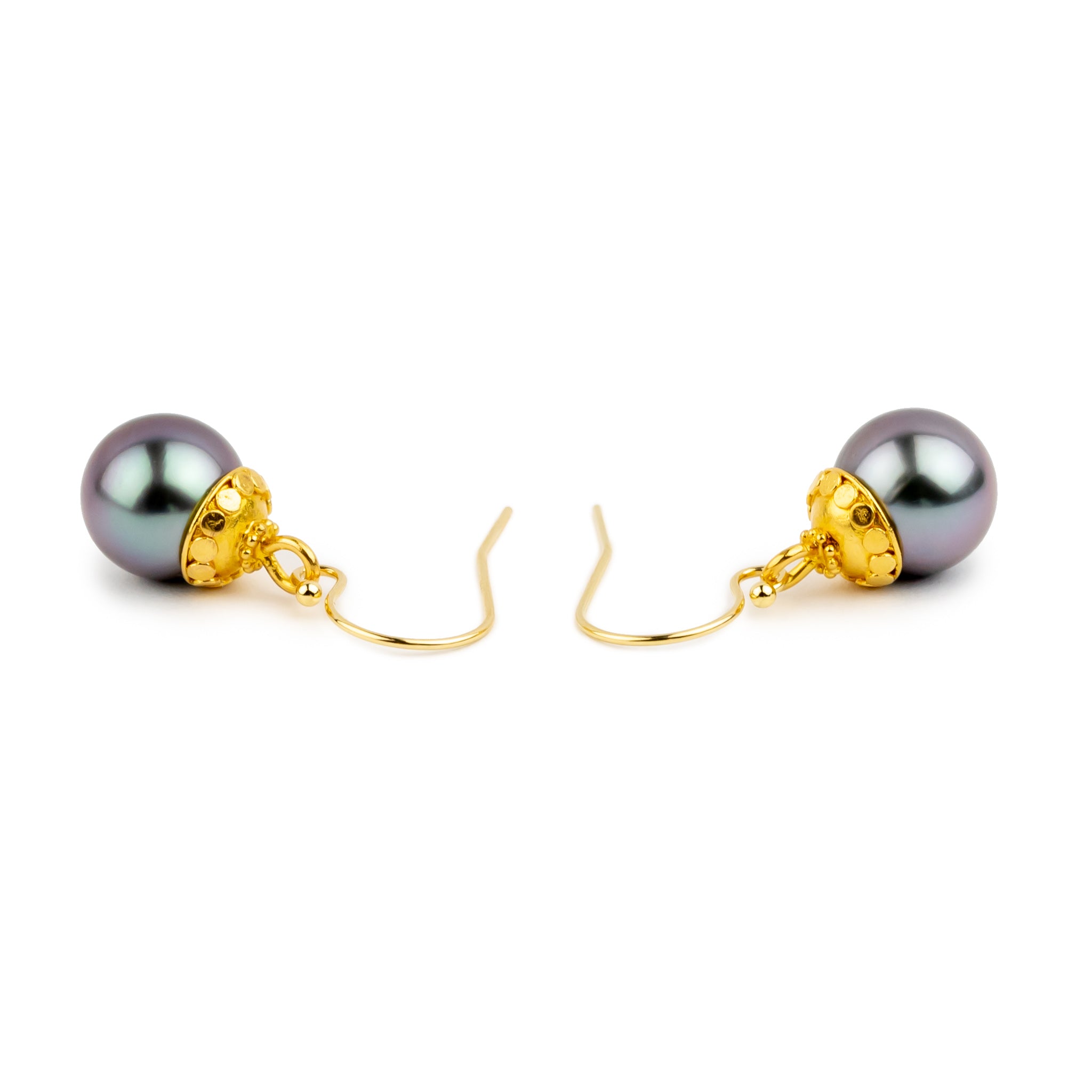 18K Purple Oasis Balinese Tahitian Pearl Dangle Earrings