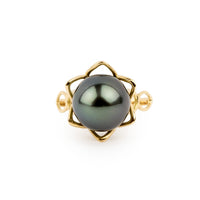 Moon Flower Tahitian Pearl Ring on 14k Yellow Gold
