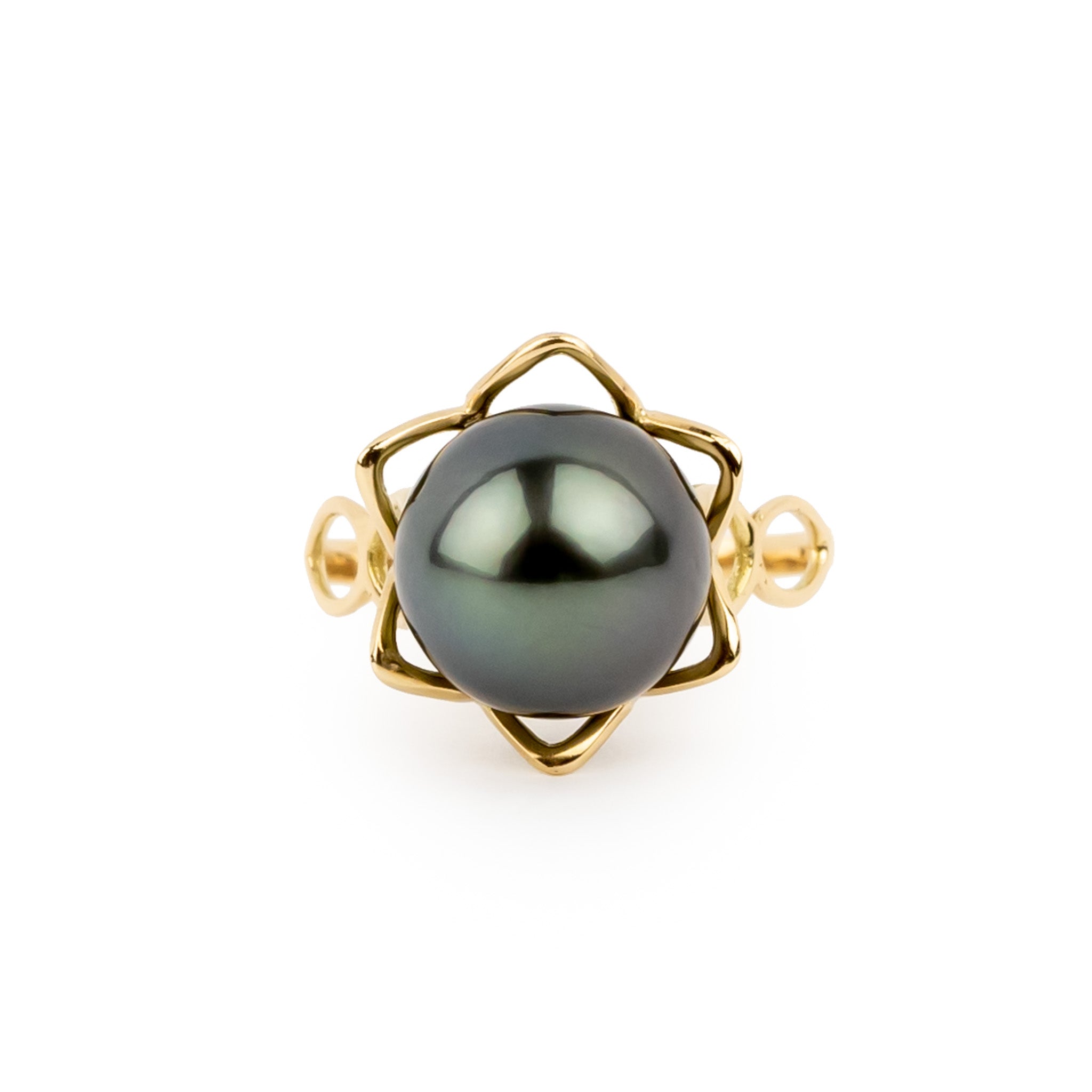 Moon Flower Tahitian Pearl Ring on 14k Yellow Gold