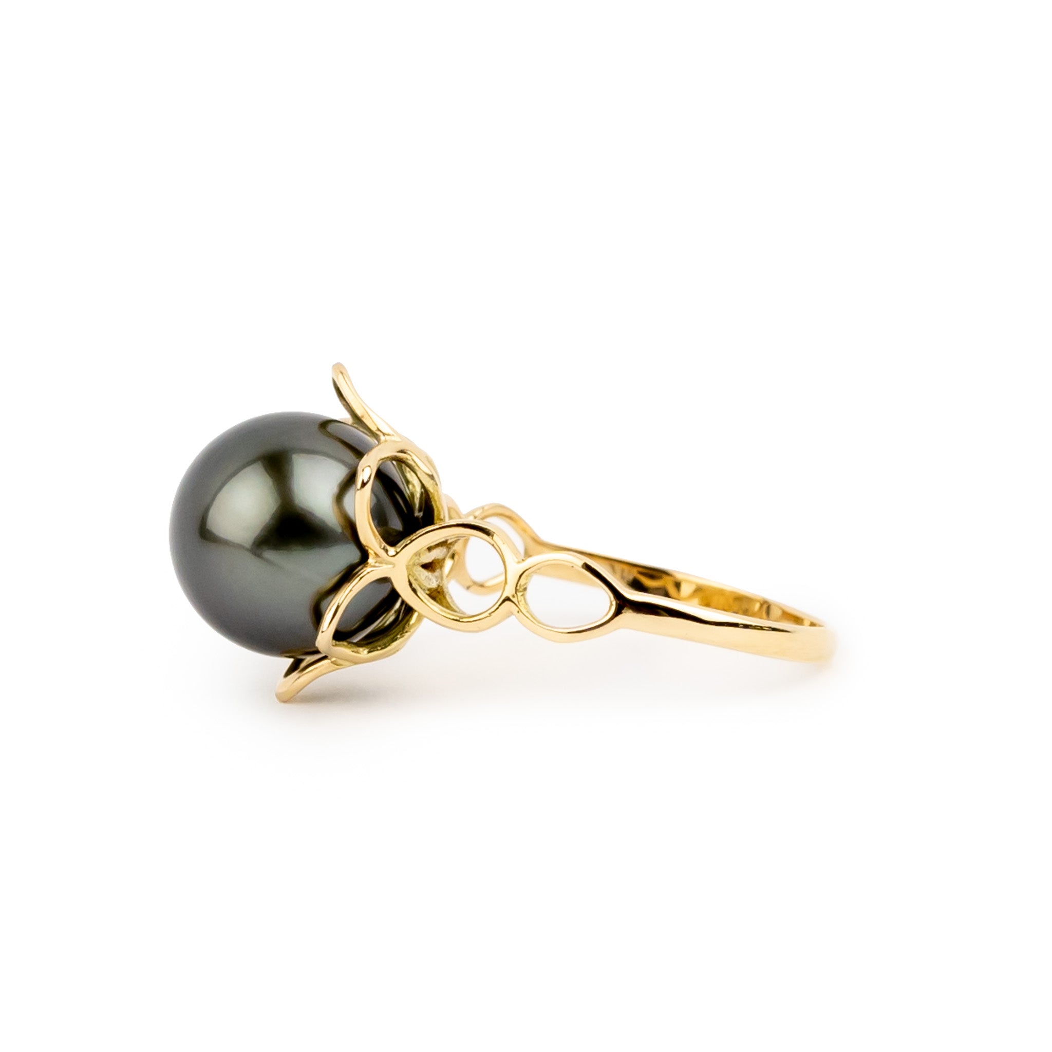 Moon Flower Tahitian Pearl Ring on 14k Yellow Gold