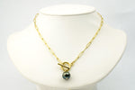 Green & Blue Tahitian Pearl Paperclip Toggle Necklace