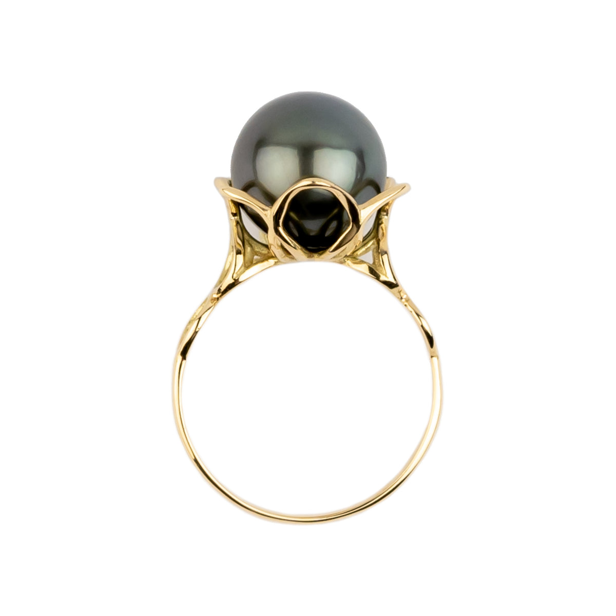 Moon Flower Tahitian Pearl Ring on 14k Yellow Gold