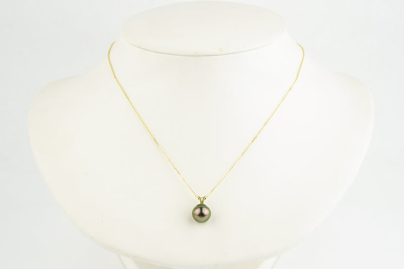 Flashy Aubergine 9.5mm Tahitian Pearl I'a Necklace on 14K Yellow Gold