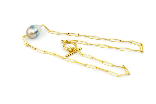 Opalescent Tahitian White 12mm Tahitian Pearl Paperclip Necklace