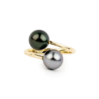 Harmony Double Tahitian Pearl Ring on 14K Yellow Gold