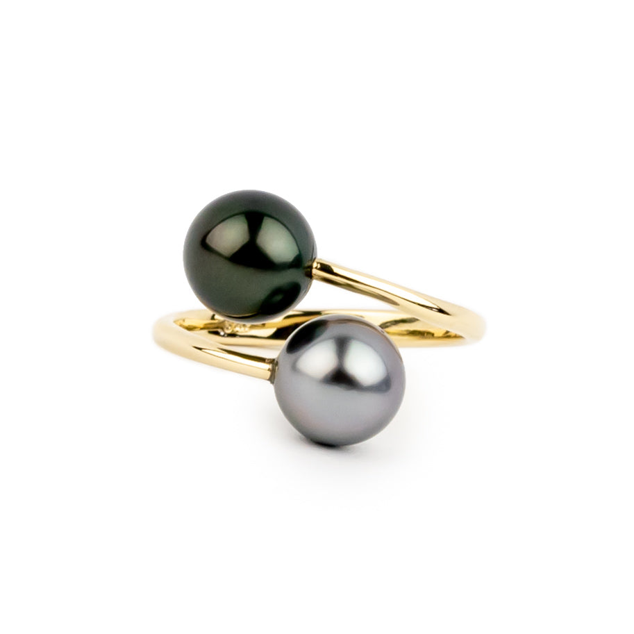 Harmony Double Tahitian Pearl Ring on 14K Yellow Gold