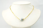 Opalescent Tahitian White 12mm Tahitian Pearl Paperclip Necklace