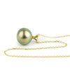 Golden Green 9.5mm Tahitian Pearl I'a Necklace on 14K Yellow Gold