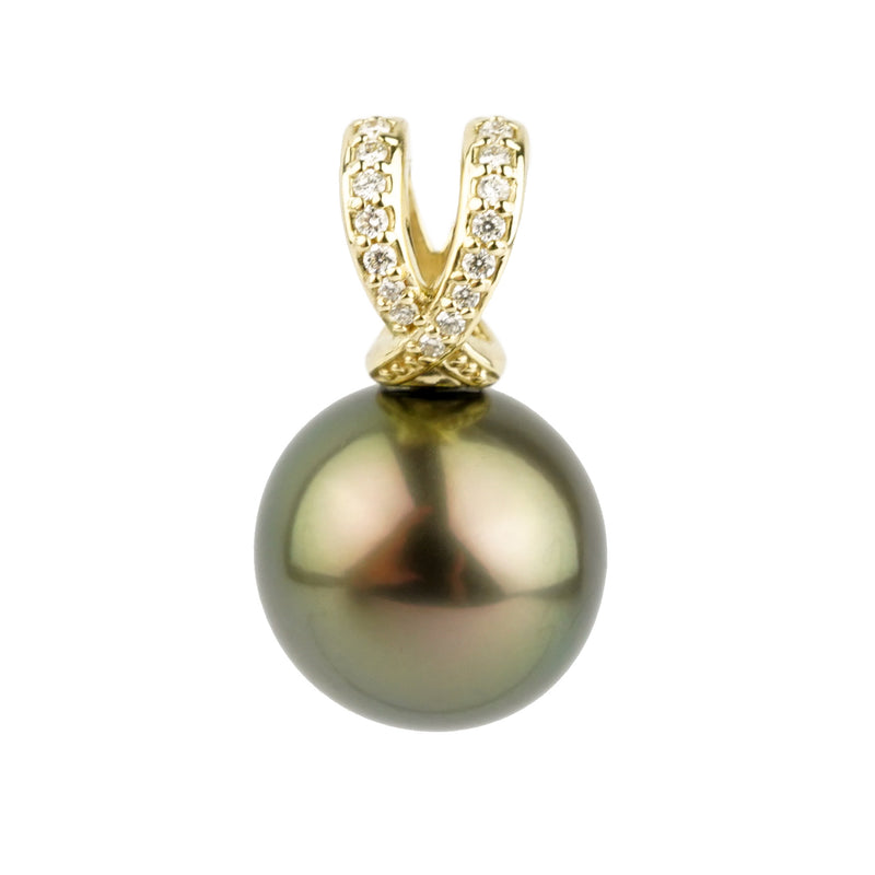 Golden Aubergine Peacock 13.2mm Tahitian Pearl & Diamond Rahi Pendant