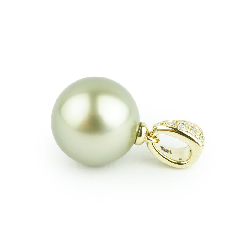 Tahitian Pearl & Diamond 12mm Maia Pendant on 14K Yellow Gold