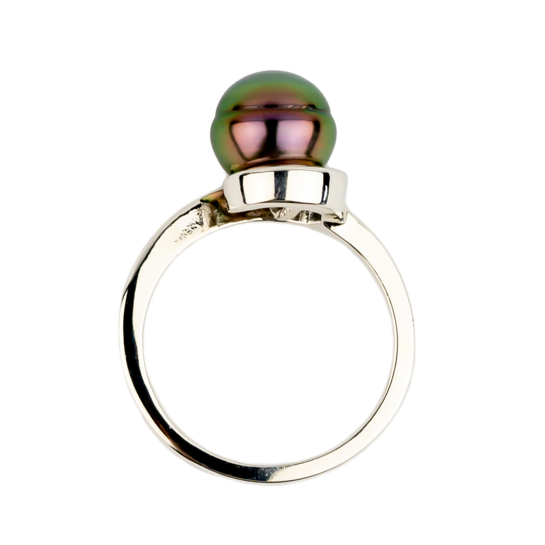 Dragon Fruit Circled 8.5mm Tahitian Pearl Swirl Ring on Sterling Silver