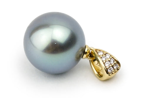 13.5mm Tahitian pearl blue AAAA grade on diamond pendant