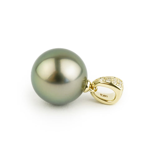 Tahitian Pearl & Diamond 13mm Maia Pendant on 14K Yellow Gold