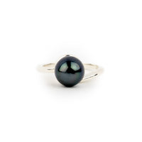 Midnight Blue Baroque 8.9mm Tahitian Pearl Swirl Ring on Sterling Silver