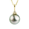 Light Pink-Green Tahitian Pearl & Diamond Toru Necklace on 14K Yellow Gold
