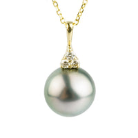 Light Pink-Green Tahitian Pearl & Diamond Toru Necklace on 14K Yellow Gold