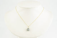Light Pink-Green Tahitian Pearl & Diamond Toru Necklace on 14K Yellow Gold