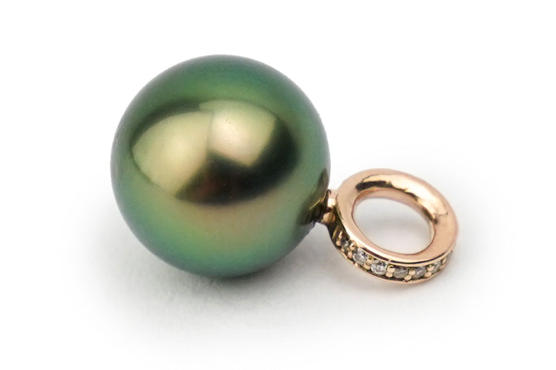 Tahitian Pearl & Diamond Golden Peacock Green Felicity Pendant on 14K Rose Gold
