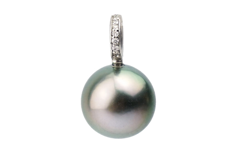 Tahitian Pearl & Diamond Pink-Green Felicity Pendant on 14KWG