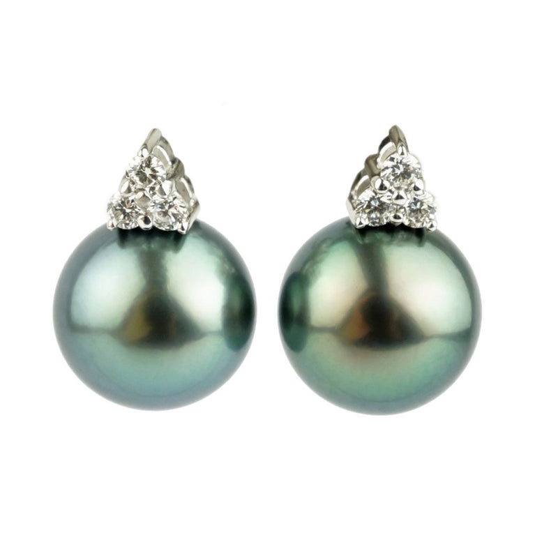 Tahitian Pearl & Diamond Toru Earrings on 14K White Gold