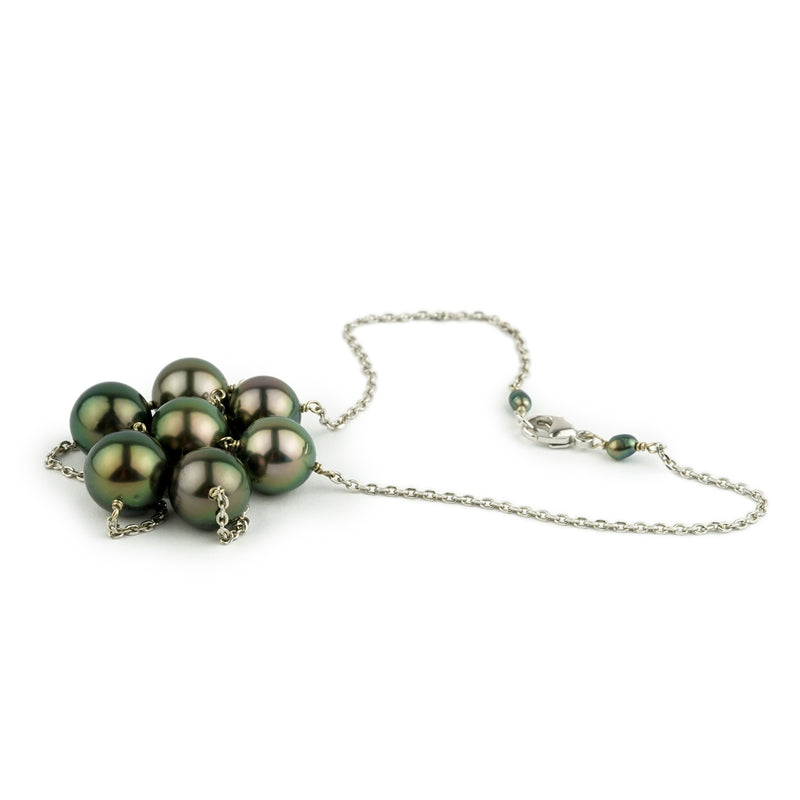 Glorious Greens Tahitian Pearl Tin-Cup Necklace on 14k White Gold