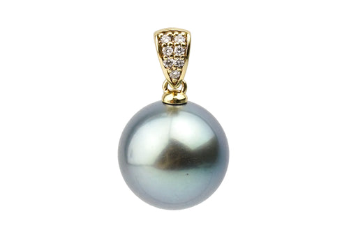 13.5mm Tahitian pearl blue AAAA grade on diamond pendant