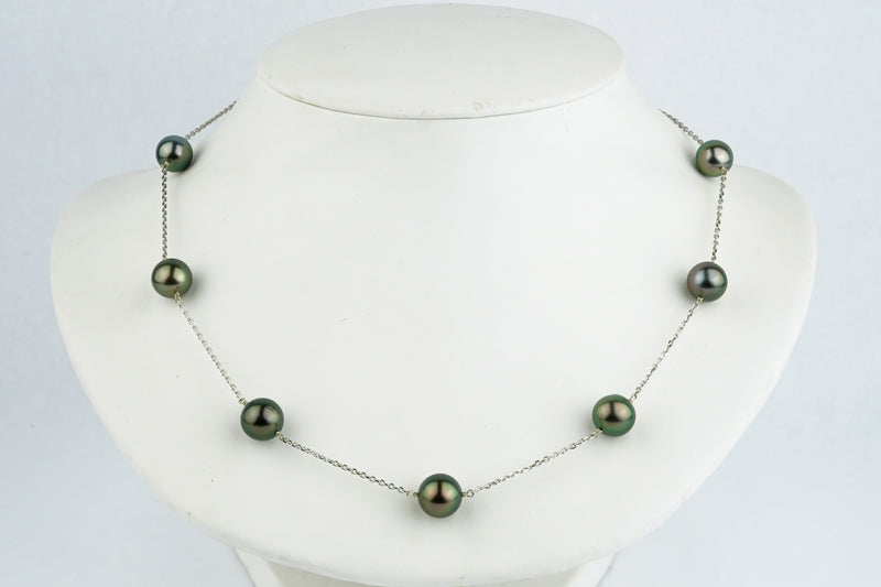 Glorious Greens Tahitian Pearl Tin-Cup Necklace on 14k White Gold