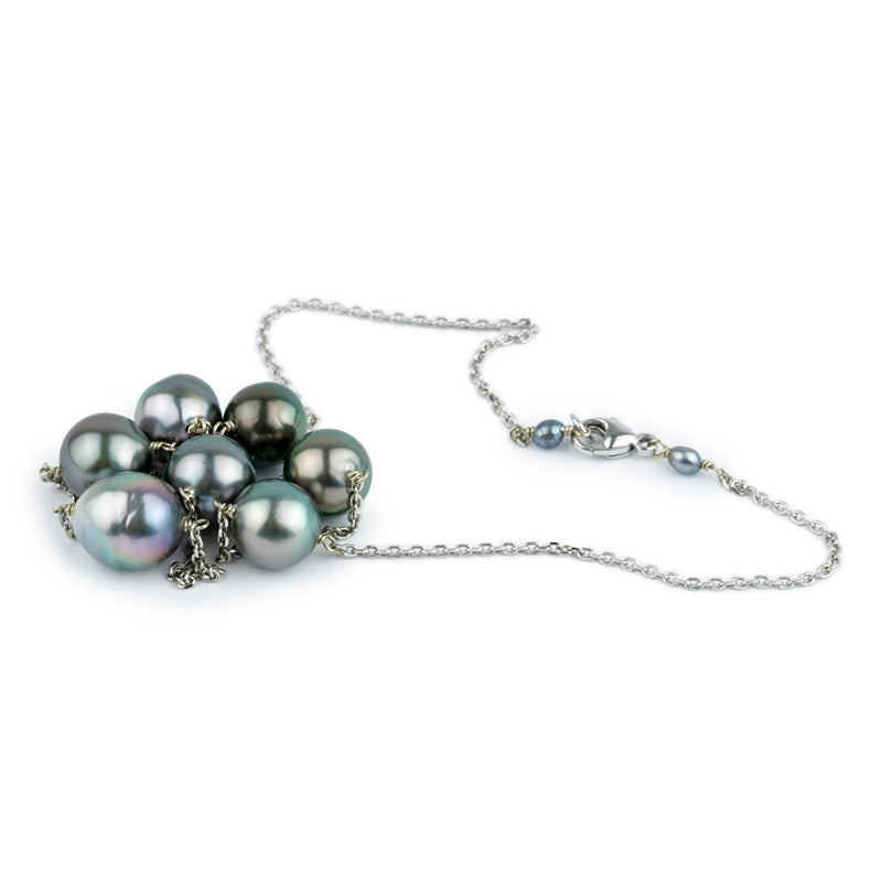 Blue-Pink Baroque Tahitian Pearl Tin-Cup Necklace on 14k White Gold