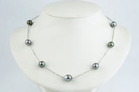 Blue-Pink Baroque Tahitian Pearl Tin-Cup Necklace on 14k White Gold