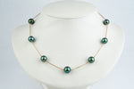 Flashy Blue-Green Tahitian Pearl Tin-Cup Necklace on 14k Rose Gold