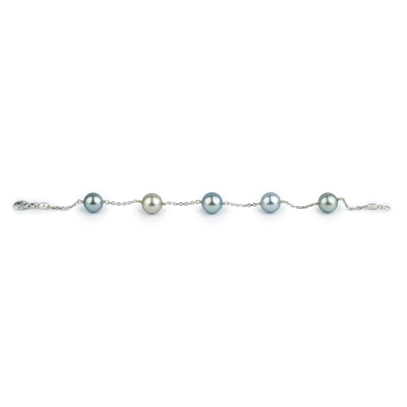 Silvery Pastel Tahitian Pearl Tin Cup Bracelet on 14k White Gold