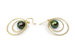 Bright Green Circles Tahitian Pearl Double Hoop Dangle Earrings